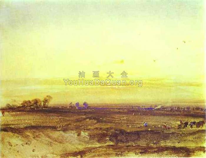 Landscape with Harvesters at Sunset - 理查德·帕克斯·伯宁顿